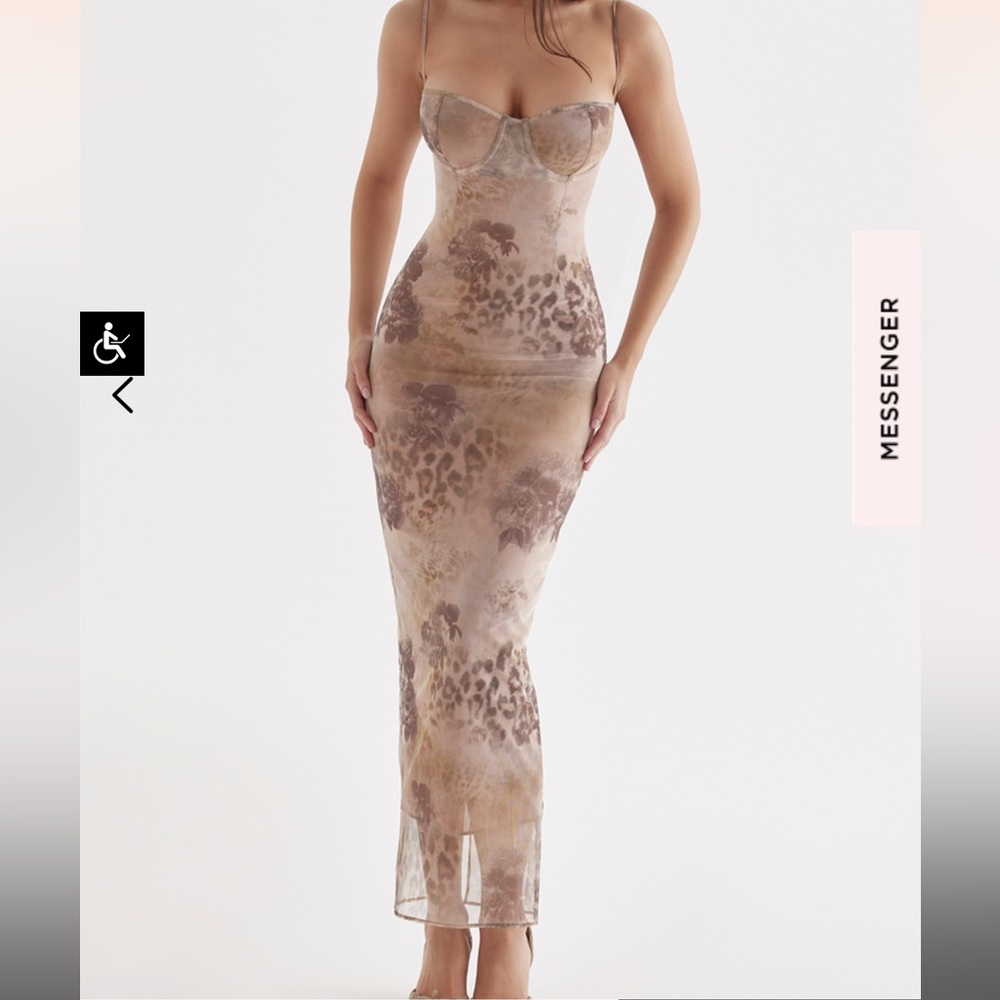 House of CB Aiza Cream Floral Print Maxi Dress Size M (Regular Cup)
